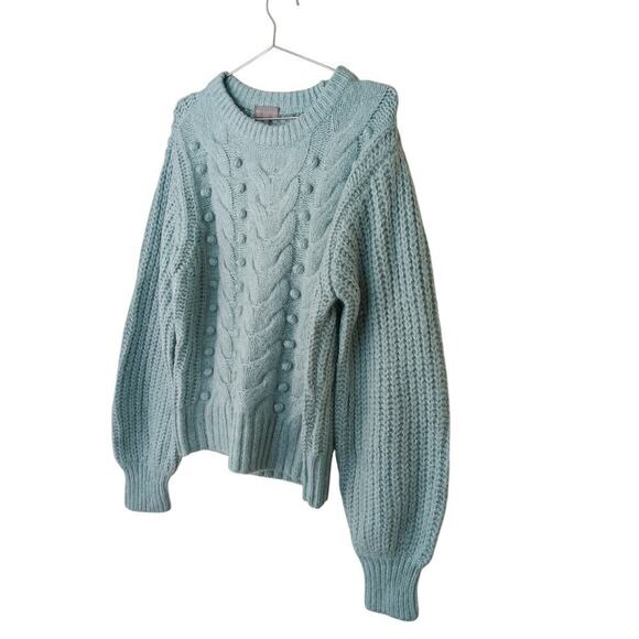 New Evolution by Cyrus Blue Cable Knit Sweater Soft Chunky Pullover SZ M - Picture 5 of 10